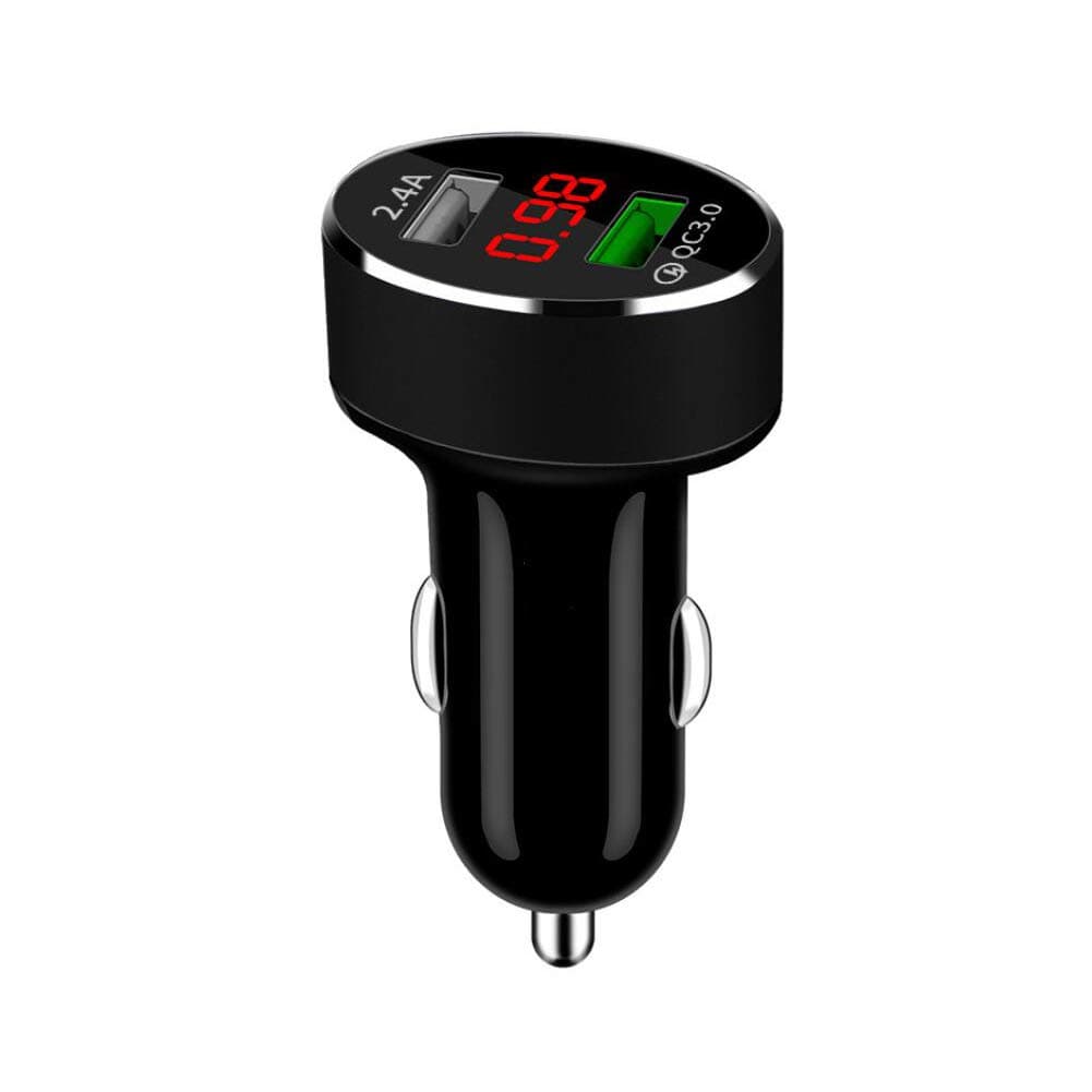 Car Quick Charge 3.0 A and 2.4A Dual USB Car Charger Volt Meter Car Battery Monitor with LED Voltage & Amps Display Compatible with Phone X/Xs/XR/Xs Max /8/8Plus/7 6 6s and More