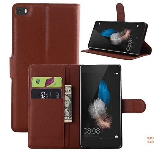 huawei P8lite Leather Case, [Kickstand Feature] [Perfect Fit] huawei P8lite Wallet Case, Luxury Wallet PU Leather Case Flip Cover Built-in Card Slots (huawei P8lite Case-Wallet-Brown)