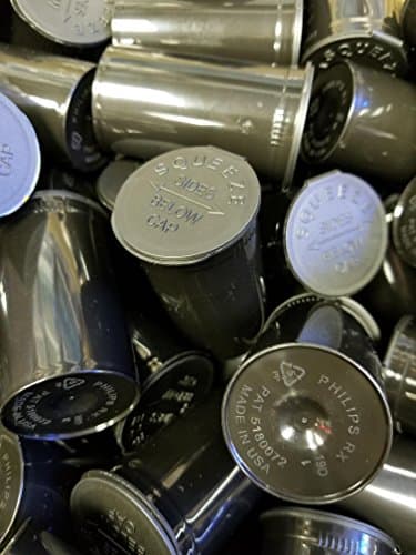 30 x Pack of Philips Rx Black 19 Dram Pop Tops. Airtight, Child Proof Container.