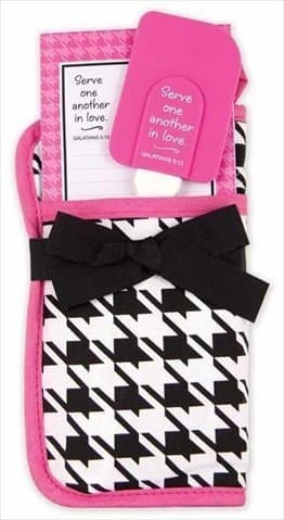 Brownlow Gift 111432 Gift Set Pot Holder with Spatula Magentic Note Pad & Scrip Black White Houndstooth