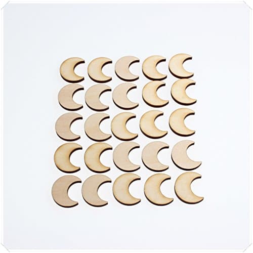 yuhoshop 25 pcs 2CM diameter [Moon Shaped] Mini Small Wooden Piece Embellishments - Scrapbooking Shapes for Craft Decor Button