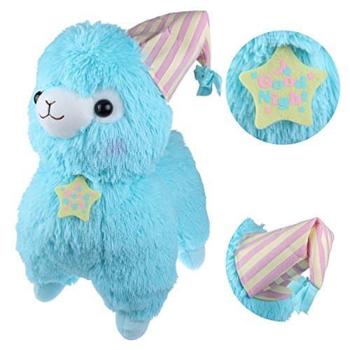 KSB 20 Giant Huge Blue Good Night Plush Alpaca With Locket And Nightcap,Cute Soft Stuffed Animals Cushion Toy Doll,Best Birthday Gifts For The Children Kids Over 1 Years by KSB