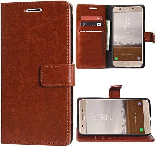 Lychee Vintage Artificial Leather Wallet Flip Book Cover Case for Samsung A6 Plus(Brown)
