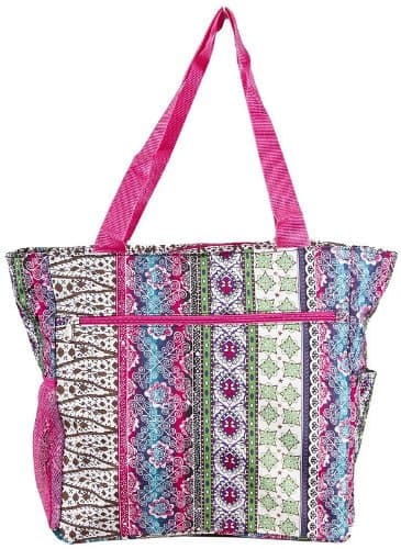Womens Large Boho Patchwork Print Beach Tote School Gym Travel Bag (Multicolor)