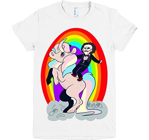 Saw's Billy the Puppet Jigsaw Killer Rainbow Unicorn Tee (Medium)
