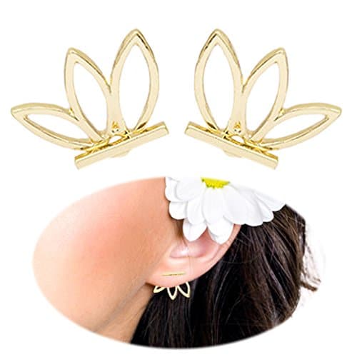 Lotus Studs Ear Crawler Earrings Cuff Climber Ear Wrap Pin Vine Pierced Charms Geometric Clip On Jewelry