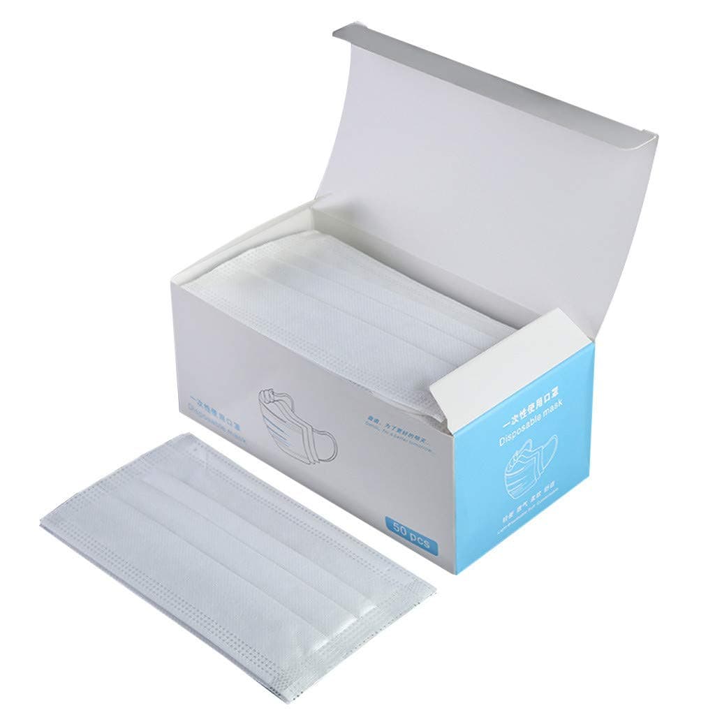 50 PCS Disposable Face Cover Face Protection Air Dust Filter Non-woven Fabric 3 Layer Mouth Cover Pollution Personal Protection Resist PM2.5 Anti Spittle for Earloop, White_17.5x9.5cm