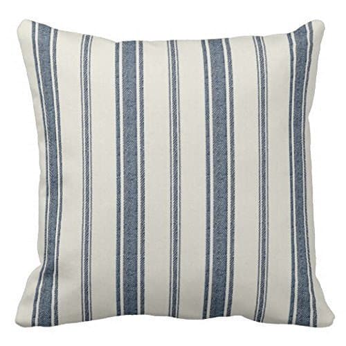 PAUSEBOLL Pillow Case Covers with Zipper Square Canvas Blue and White French Jacquard Stripe Accent Pillow Sham for Sofa Couch Cushion Cover 26x26 inches