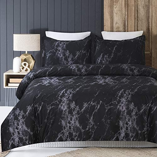 YEPINS Soft Microfiber Duvet Cover Set with Zipper Closure and Corner Ties, Print Marble Pattern Design-Black Colour, King Size(230X220cm)