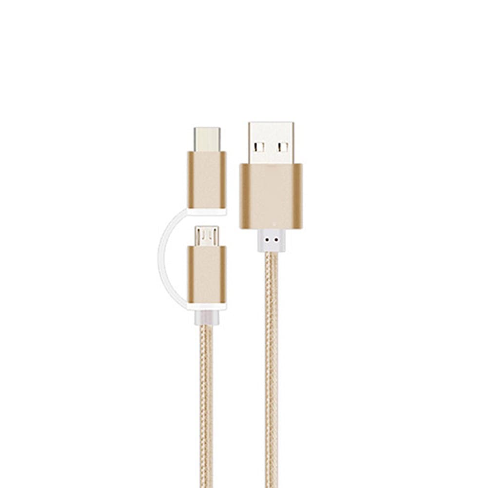 Dandeliondeme USB + Type-C Data Cable, Micro USB Cable Charger Durable Braided Solid Color Charging Data Line Sync Cord Wear Resistant Golden