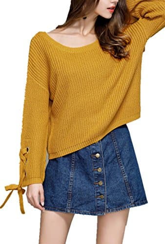 Woman's Off Shoulder Bell Sleeves Knitted Sweater