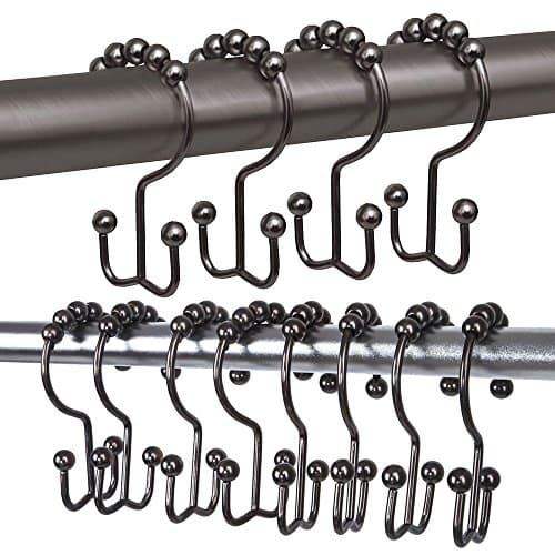 Bathroom Shower Curtain Rings Hooks With Double Glide And Round Rollers, Pack of 12(Oil Rubbed Bronze-m)