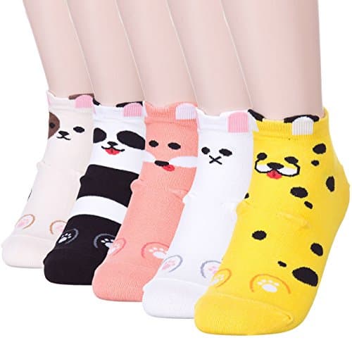Boring Face Animal Socks (Onesize, 5 Pairs)