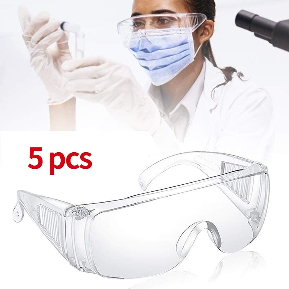 5 Pack Protective Safety Goggles, Anti-Scratch Safety Glasses Eye Protection, Anti-Dust Fog Goggles, Clear Mirror Lens