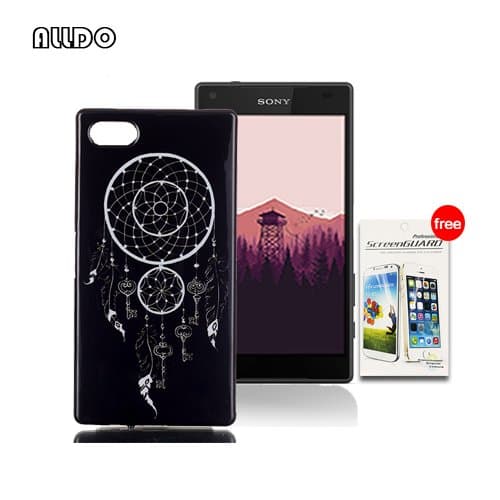 AllDo Black Style Case for Sony Xperia Z5 Compact Soft TPU Silicone Cover Simple Design Mobile Phone Skin Flexible Slim Case (Free Gift:1*Screen Protector) - Dream Catcher