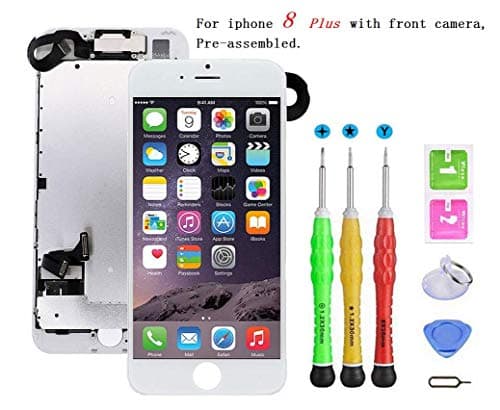 Screen Replacement Compatible with iPhone 8 Plus Full Assembly - LCD 3D Touch Display Digitizer with Sensors and Front Camera, Fit Compatible with iPhone 8 Plus-White