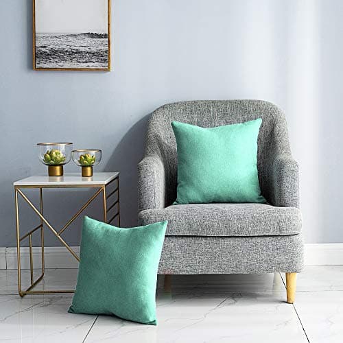 Stellhome Pack of 2 Chenille Throw Pillow Covers Square Decorative Set Cushion Covers for Bed Couch Sofa Bench, 18 x 18 inch (45 cm), Aqua