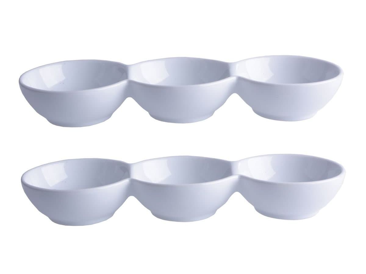 Trento White Ceramic 3 Compartment Snack Sweet Nuts Serving Plate Dish (Set of 2)