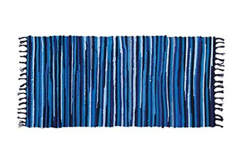 Lvyhome Rectangle Chindi Rag Rug Cotton Reversible Hand Woven Multi Color Striped Area Rug Collection Entryway For Kitchen Living Laundry Room Bathroom Bedroom Dorm (4' x 6', Blue)