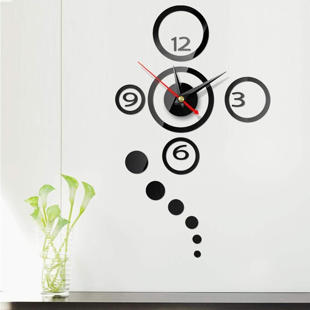 vobome DIY Practical Electronic Wall Hanging Clock Wall Sticker Clock Wall Clocks (S, 2_Black)
