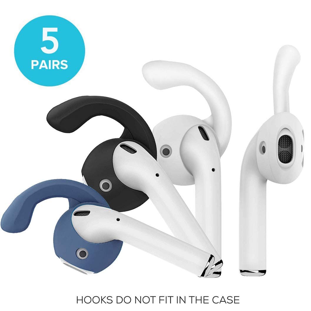 (5 Pack) G.P Ear Hooks and Covers Accessories Compatible with Apple AirPods 1 & AirPods 2 or EarPods Headphones/Earphones/Earbuds, New Version (2X White, 2X Black, 1x Blue)