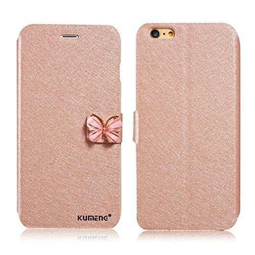 iPhone 6/6S Case,[Butterfly Buckle Case] Silk Clamshell Grain Pu for iPhone 6/6s,Natural Silk Pattern Stand Case Cover (with 1 Card Slots)-Pink