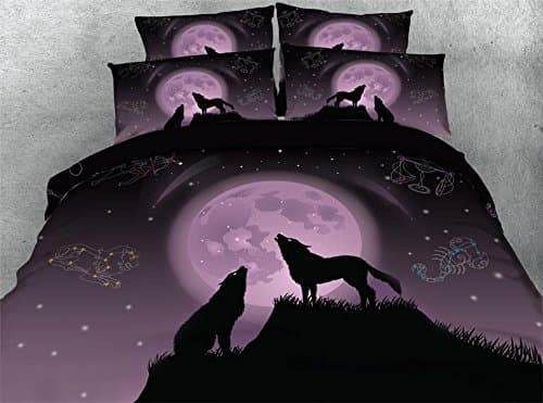 Scorpio Libra Leo Purple Wolf 3D Printed Bedding Sets Twin Full Queen King Cal King Size Duvet Covers Pillow Covers Animal Galaxy Home Textiles for Adults Teens Children Bedroom Set (King)