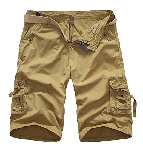 Men's Casual Multi Pocket Cargo Shorts (32, Khaki)