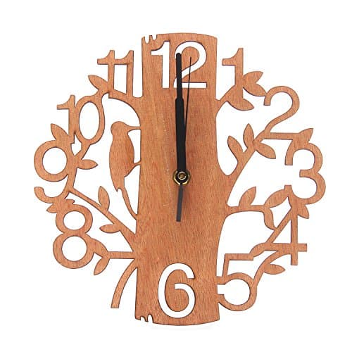 LOHAS Home 9 Inch Tree Shaped Wall Clock, 23cm Wood Decorations Housewarming Clocks, Non Ticking Silent Clock for Office Living Room Bedroom Dining Room