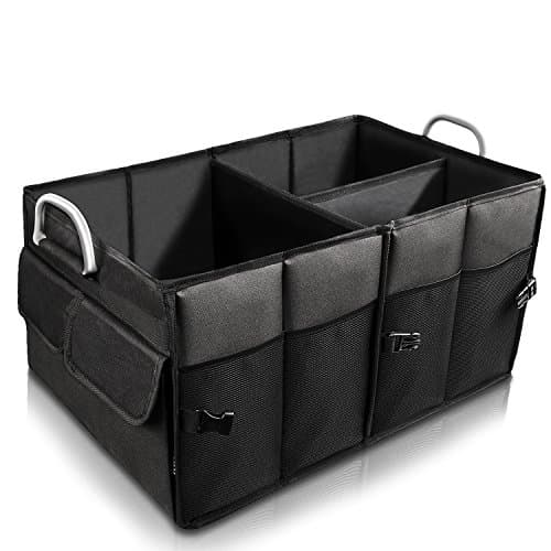 Car Trunk Organizer, Large Capacity Collapsible Heavy Duty Auto Storage Box with Non-slip Bottom Velcro Strips and Two Aluminum Handles, by Tcisa