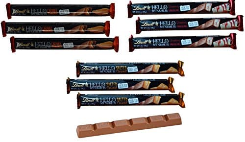 Lindt Hello My Name Chocolate Sticks 9 Pack (1.4 oz each): (3) Caramel Brownie, (3) Strawberry Cheescake, (3) Salted Caramel