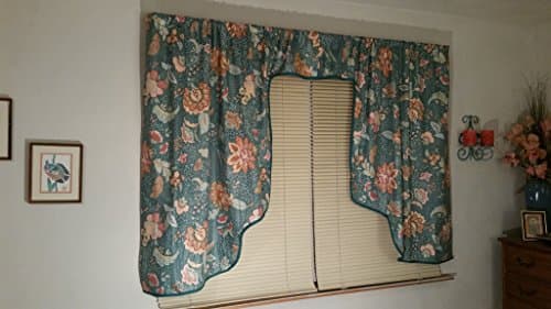 Shabby Chic Window Treatment for Large Window* up to 70"* Green* Jacobean* Jay Yang Designer Print *with Contrast Banding on Edge