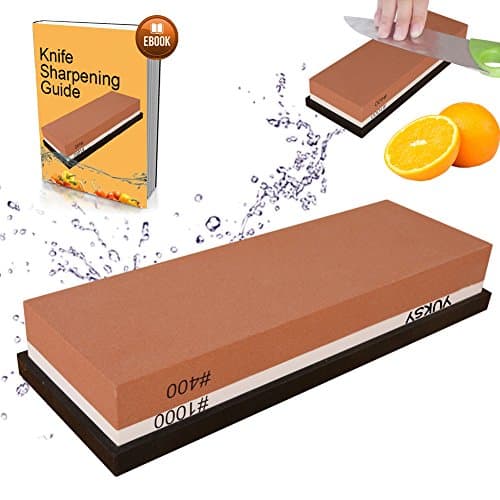 Premium Knife Sharpening Stone, 2-in-1 400/1000 Grit Whetstone, Best Home Sharpener Stones with Rubber Holder, Best for Kitchen & Outdoor Knives etc.