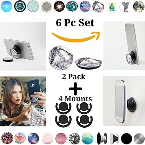 Pop Phone Grip Phone Grip Set (6 Piece) with 2 Piece Tablet Cell POP and 4 Universal Hands Free Mount - Marble
