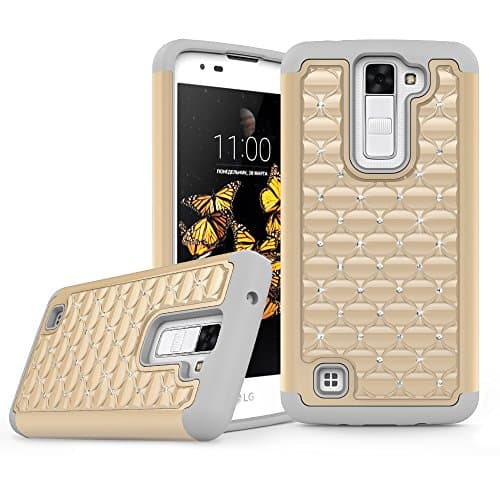 LG K8 Case [Not for LG K8 V LG K8V], LG Escape 3 Case, LG Phoenix 2 Case, MPCE Heavy Duty Hybrid Armor Protective Case Silicone Cover with Studded Rhinestone Bling Hard Case for LG K8 (Gold)