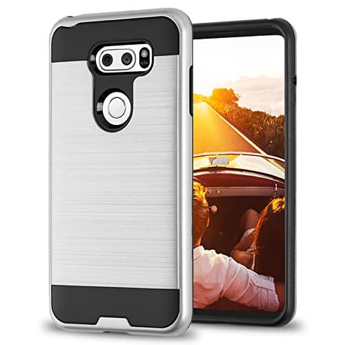 LG V30 Case, V30 Plus Case, Brushed Design Hybrid, Slim Fit Polycarbonate and Silicone TPU Hard Cover - Silver
