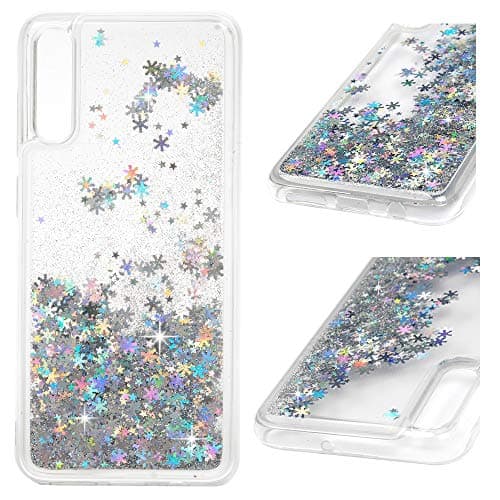 AuchSo Samsung A70 Phone Case, Liquid Glitter Creative Liquid Quicksand Flowing TPU Cover with Flexible Soft Anti Slip Protective Skins-Silver