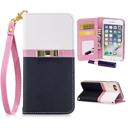 Luxury Wallet Protective Cover Case with Free Screen Protector Cover for iPhone 7 / iPhone 8 / iPhone 7 Plus / iPhone 8 Plus / iPhone X (Black [Bow], iPhone X (5.8"))