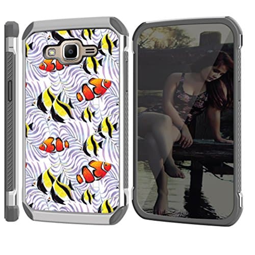 [J2 Prime] Case, CASECREATOR[TM] For Samsung Galaxy J2 Prime (Unlocked)~DSC HYBRID TPU Hard Case Silver White-Clown Fishes