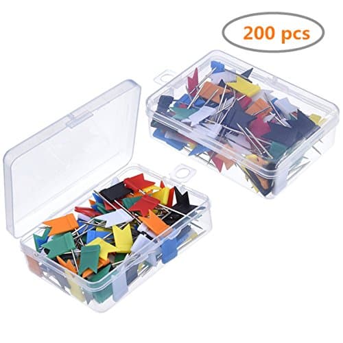 KASOU 200 Pieces Map Flag Push Pins Tacks in 2 Box,pushpin flags , Assorted 7 Colors