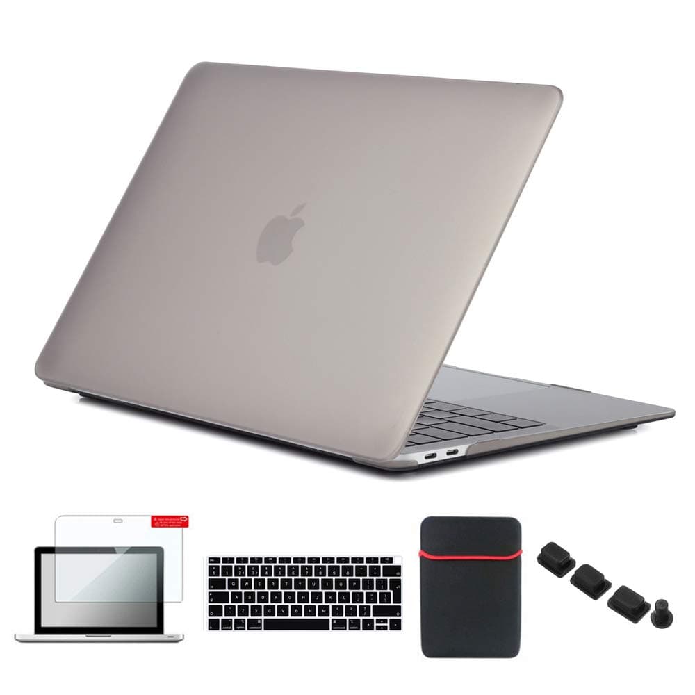 Se7enline New MacBook Air Case 2020/2019/2018 Hard Shell Cover for MacBook Air 13 Inch with Touch ID Model A1932/A2337/A2179 with Sleeve Bag, Keyboard Cover, Screen Protector, Dust Plug, Grey