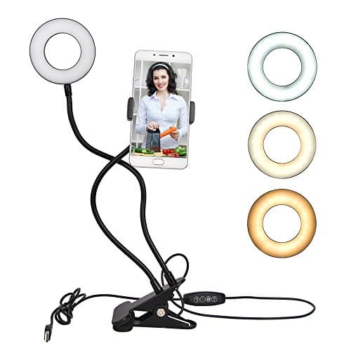SUPON Selfie Ring Light with Cell Phone Holder Stand, LED Camera Video Light [3-Light Mode] [10-Level Brightness] for Live Stream , Makeup ,Desk Reading, Youtube, Facebook,iPhone, Android Phone,Bedroo
