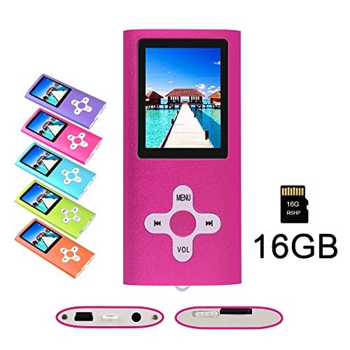 RHDTShop MP3 MP4 Player with a 16 GB Micro SD card, Support UP to 32GB TF Card, Portable Digital Music Player/Video/Voice recorder/FM Radio/E-Book Reader, Ultra Slim 1.7" LCD Screen, Pink