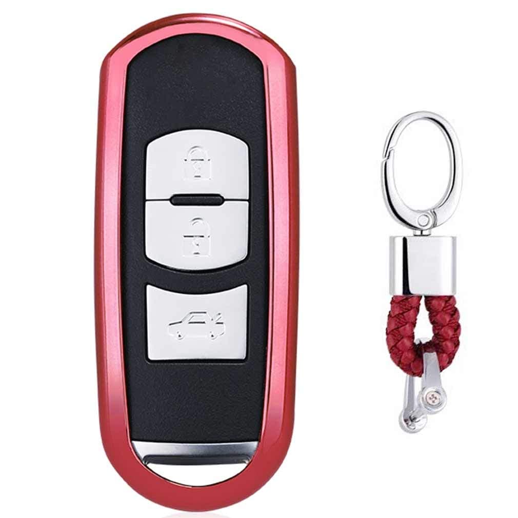 Red Premium Soft TPU Car  Key  Case Shell Cover with  Key  Chain for  Mazda  3 5 6 CX-3 CX-5 CX-7 CX-9 MX-5 Miata 3/4 Buttons