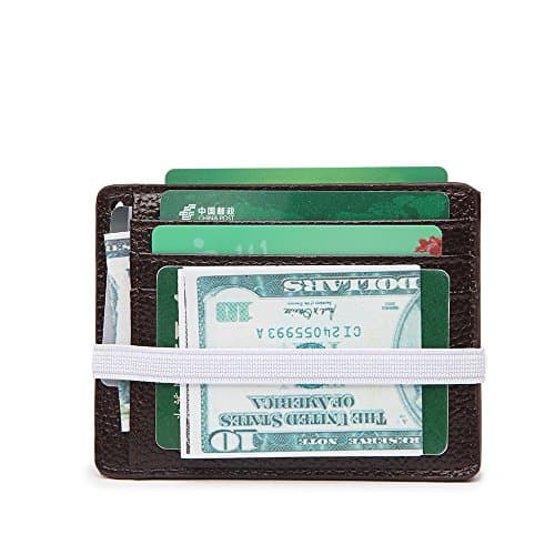 Leather Money Clip Wallet Card Holders RFID Blocking Compact Wallet (Coffee)