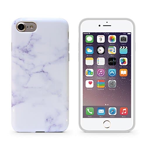 iPhone 7 Case ,iphone 8 case，[CAOUME]Marble Pattern Style IMD Soft Flexible TPU Case With Rubber Edges Smooth Finish for iPhone 7 (2016) / iPhone 8 (2017)Purple White