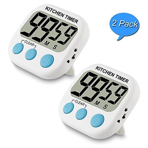 Kitchen Timer Digital Cooking Timer Clock with Loud Alarm Magnetic Backing Stopwatch Retractable Stand Updated Volume Adjustable AAA Battery Operated White 2 Pack
