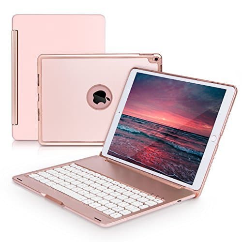New iPad Pro 10.5 Keyboard Case,iLuen Protective Ultra Slim Shell Folio Stand Auto Sleep/Wake Case with 7 Colors Backlit Wireless Bluetooth Keyboard for 2017 iPad Pro 10.5 Model A1701/A1709(Rose Gold)