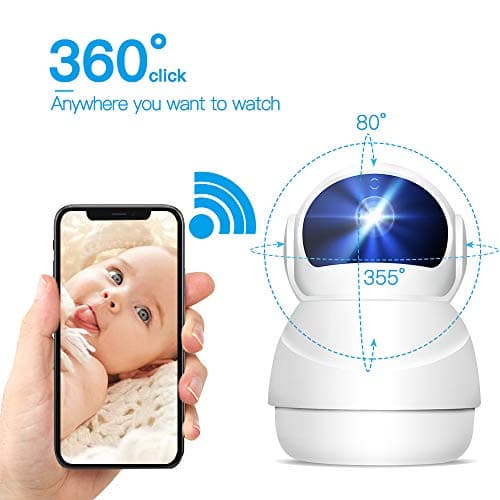 WiFi Home Security Surveillance Cameras, Wireless 1080P HD IP Camera for Baby/Elder/ Pet/Nanny Monitor, Panoramic View, Pan/Tilt/Zoom,Two-Way Audio, Night Vision,Motion Detection with Micro SD Card