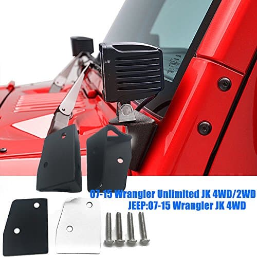 BBUT Windshield Hinge Lower Corner Single LED Work Light Mount Brackets for Jeep Wrangler Unlimited JK 4WD/2WD 2007 2008 2009 2010 2011 2012 2013 2014 2015 2016 2017 2018